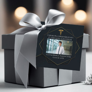 Étiquettes Cadeau Chic Médicale School Photo Black Graduation Party