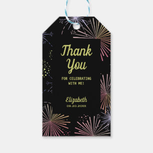 Étiquettes-cadeau Chic moderne coloré Feu d'artifice noir Anniversai