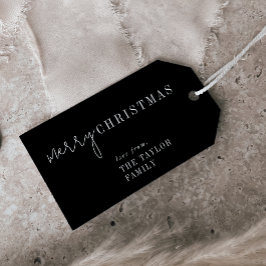 Étiquettes-cadeau Chic moderne | Joyeux Noël noir Fêtes de famille
