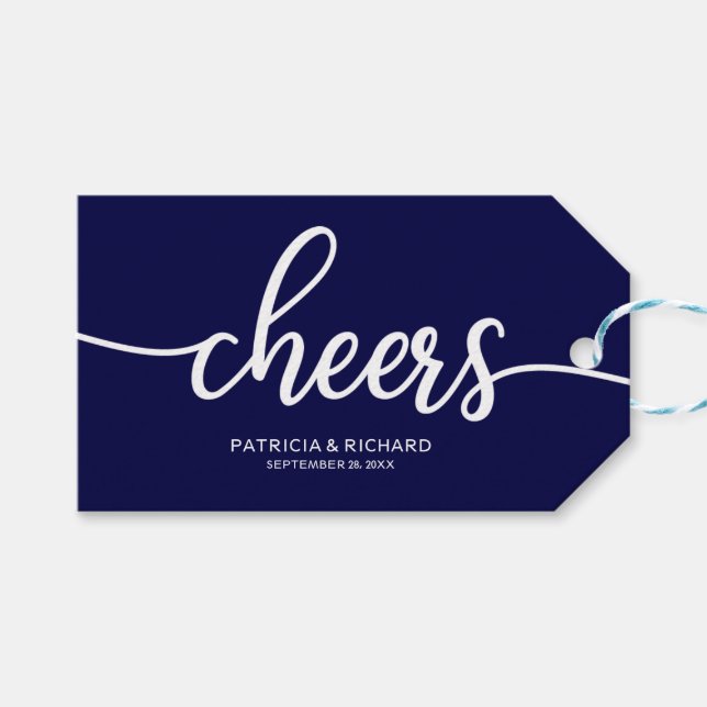 Étiquettes-cadeau Chic Navy Blue Calligraphy Chefs de bouteilles de  (Devant (Horizontal))