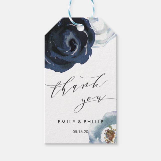 Étiquettes-cadeau Chic Navy Blue Peony Floral Mariage (Devant)