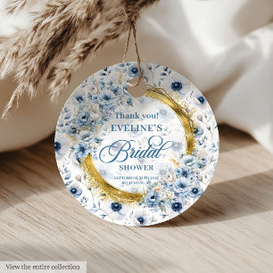 Étiquettes Cadeau Chic Pâle Bleu Or Paillettes Fleurs Mariage