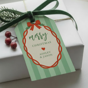 Étiquettes-cadeau Chic rayé rouge et vert Noël rétro joyeux