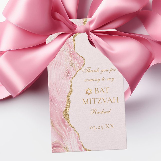Étiquettes-cadeau Chic Rose Gold Agate Bat mitzvah Party Personnalis (Créateur téléchargé)