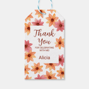 Étiquettes-cadeau Chic Rouge Orange Fleur d'automne Merci d'annivers
