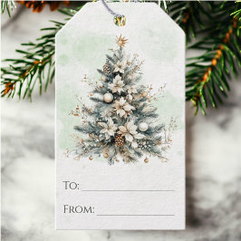 Étiquettes-cadeau Chic rustique bois aquarelle sapin de Noël