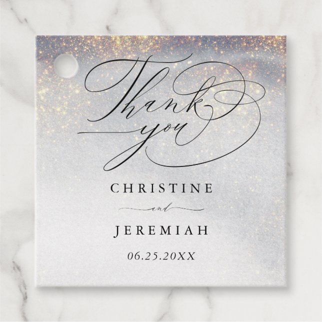 Étiquettes Cadeau Chic Silver Gold Sparkle Aquarelle Mariage de luxe (Devant)