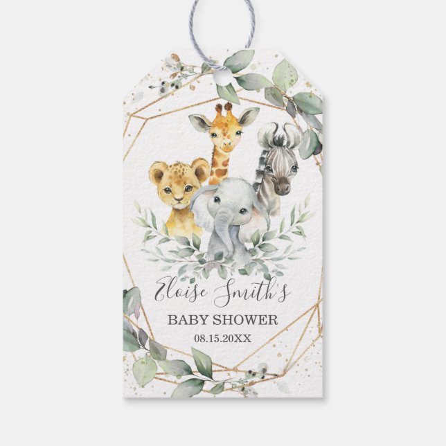 Étiquettes-cadeau Chic verdure Jungle Animaux Baby shower Anniversai (Dos)
