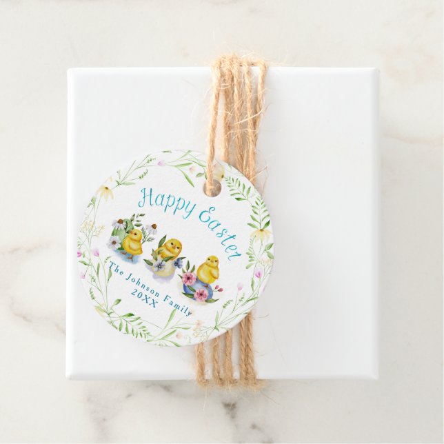 Étiquettes Cadeau Chicots de printemps Aquarelle de Pâques sur mesur (En situation)