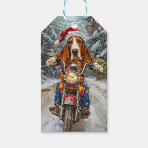 Étiquettes-cadeau Chien Basset Hound à moto Noël