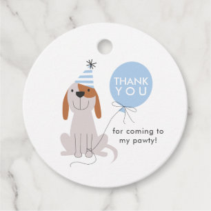 Étiquettes Cadeau Chien Chien Chien Bleu Pawty Anniversaire