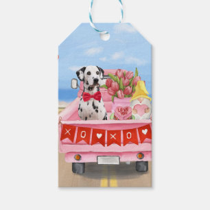 Étiquettes-cadeau Chien dalmate Saint Valentin Coeurs de Camion