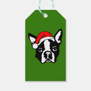 Étiquettes-cadeau Chien de Boston Terrier avec Noël Santa Hat