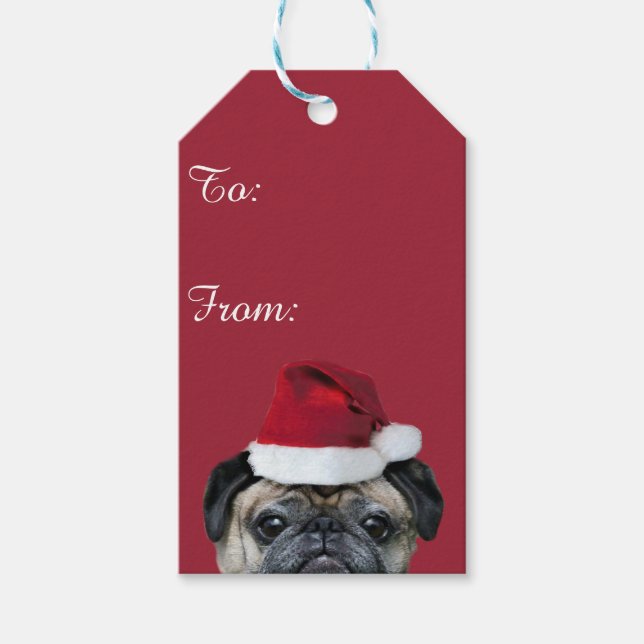 Étiquettes-cadeau chien de carlin de Noël (Devant)