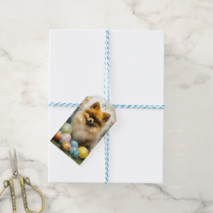 Étiquettes-cadeau Chien de Poméranie avec oeufs de Pâques vacances