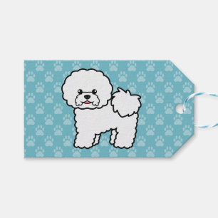 Étiquettes-cadeau Chien de race Bichon Frise sur fond bleu