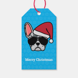Étiquettes-cadeau Chien de taule français de Noël bleu merle