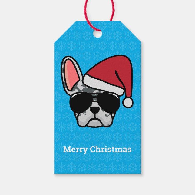 Étiquettes-cadeau Chien de taule français de Noël bleu merle (Devant)