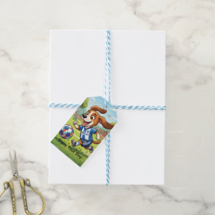 Étiquettes-cadeau Chien jouant au football Personnaliser