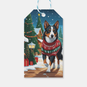 Étiquettes-cadeau Chien Kelpie Australien Noël Neige Vacances