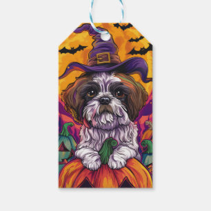 Étiquettes-cadeau Chien Malti Tzu Fantomatique Halloween Sorcière et