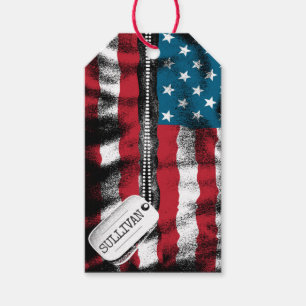 Étiquettes-cadeau Chien militaire personnalisé Tags USA Drapeau
