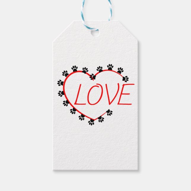 Étiquettes-cadeau Chien Paws Red Heart Love (Devant)