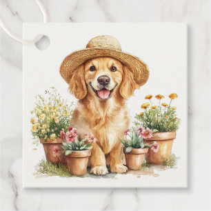 Étiquettes Cadeau Chien Retriever Doré Jardinière Pots de Fleurs