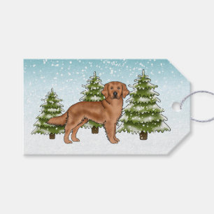 Étiquettes-cadeau Chien Retriever doré rouge Noël enneigé bleu