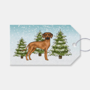 Étiquettes-cadeau Chien Rhodesian Ridgeback Lion Chien Forêt enneigé