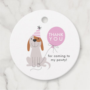 Étiquettes Cadeau Chien rose Pawty Anniversaire