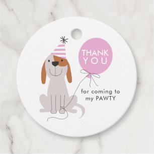 Étiquettes Cadeau Chien rose rose fête d'anniversaire