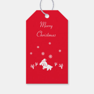 Étiquettes-cadeau Chien Santa chapeau & cristaux de glace Noël Cadea