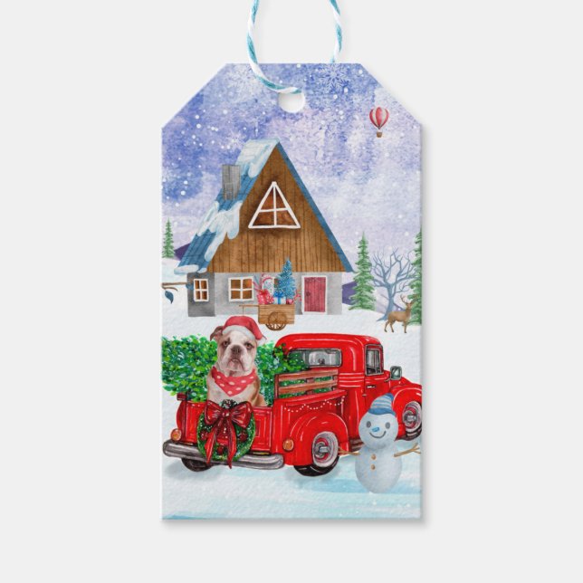 Étiquettes-cadeau Chien-taureau Anglais En Livraison De Noël Camion  (Devant)