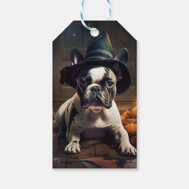 Étiquettes-cadeau Chien-taureau Citrouille Halloween effrayant (Devant)