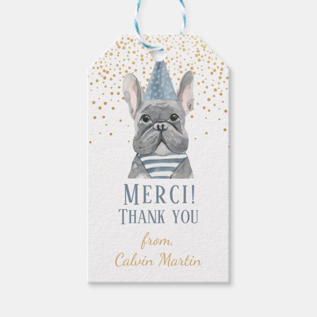 Étiquettes-cadeau Chien-taureaux français avec Casquette de parti (Devant)