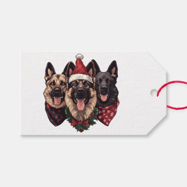 Étiquettes-cadeau Chiens bergers allemands de Noël (Devant (Horizontal))