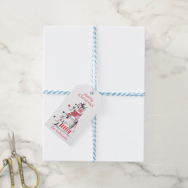 Étiquettes-cadeau Chiens de fête sympa Joyeux Noël (Avec de laficelle)