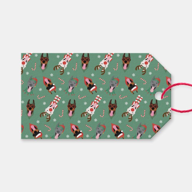 Étiquettes-cadeau Chiens de Noël Dobermann (Devant (Horizontal))