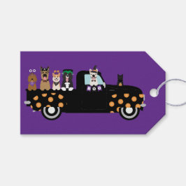 Étiquettes-cadeau Chiens D'Halloween Dans Un Camion De Ramassage