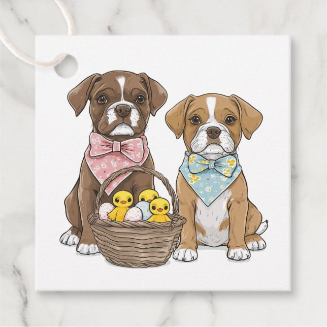 Étiquettes Cadeau Chiens en boîte de Pâques (Devant)