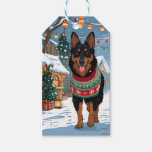 Étiquettes-cadeau Chiens Malinois Belges Noël Neige Vacances 