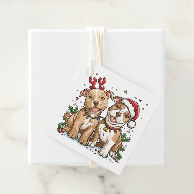 Étiquettes Cadeau Chiens taureaux de Noël Pit (En situation)