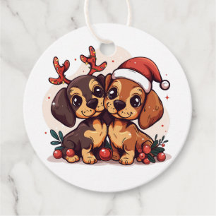 Étiquettes Cadeau Chiens teckel de Noël