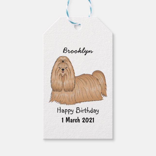 Étiquettes-cadeau Chih tzu long cheveux dessin de chien (Devant)