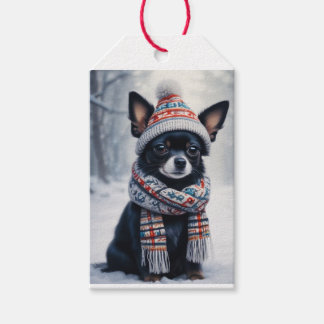 Étiquettes-cadeau Chihuahua dans la neige