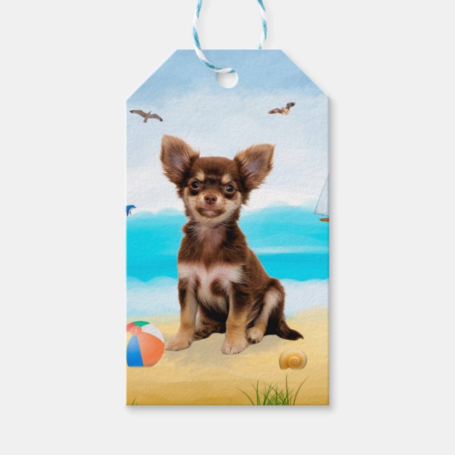 Étiquettes-cadeau Chihuahua Dog sur la plage (Devant)