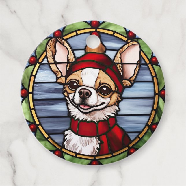 Étiquettes Cadeau Chihuahua Vitrages de Noël (Devant)