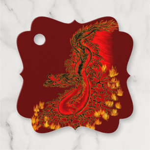 Étiquettes Cadeau Chine Dragon rouge et or design