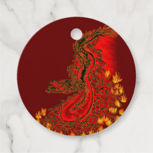 Étiquettes Cadeau Chine Dragon rouge et or design